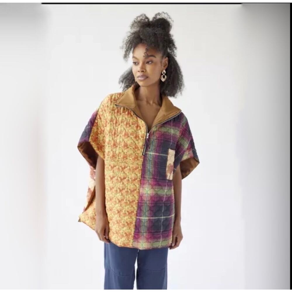 Urban Outfitters Women's Nylon Quilted Patchwork Poncho One Size EUC